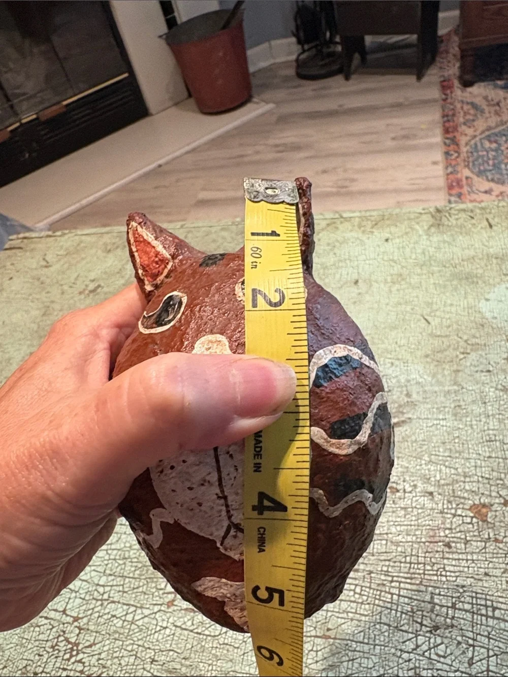 Primitive Folk Art Cat Figurine Hand Painted Papier Mache Rustic Whimsical